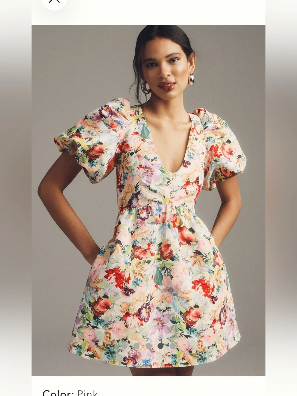 Anthropologie Puff-Sleeve Deep-V Taffeta Mini Dress by Sachin & Babi size S euc - Picture 1 of 7